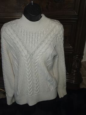 Abercrombie & Fitch Cream Cable-Knit Mock Neck Sweater